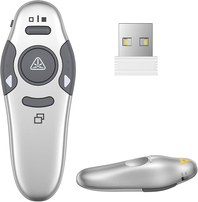 QUI Presentation Clicker Wireless Presenter Remote Clicker for PowerPoint Presentation Remote, PowerPoint Slide Advancer for Mac/Windows/Google Slide/Keynote, Silver, A