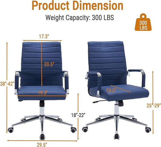 Sidanli Ergonomic Desk Chairs, Executive Swivel Faux Leather Mid Back Chair with Comfortable Lumbar Support and Smooth Rolling Wheels for Office, Navy Blue