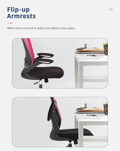 Home Office Chair Ergonomic Desk Chair Mesh Computer Chair with Lumbar Support Flip-up Arms Swivel Rolling Executive Task Chair Adjustable Chair for Adults(Pink)