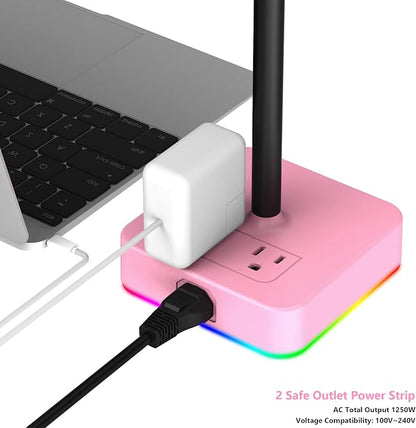 KAFRI RGB Headphone Stand with USB Charger Desk Gaming Headset Holder Hanger Rack with 3 USB Charging Port and 2 Outlet - Suitable for Gamer Desktop Table Game Earphone Accessories Girlfriend Gift