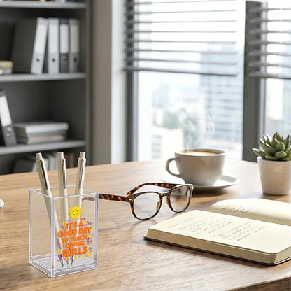 It's A Good Day To Teach Coping Skills Acrylic Pen Holder, Smiley Sun Floral Desk Pencil Cup Organizer, Mental Health Gifts for Women School Counselor Teacher Social Worker Behavior Therapist