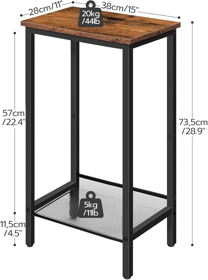 HOOBRO Tall Side Tables, Set of 2, Industrial End Telephone Tables with Adjustable Mesh Shelves, Small Tall Nightstands for Living Room, Bedroom, Entryway, Office, Rustic Brown and Black BF03DHP201