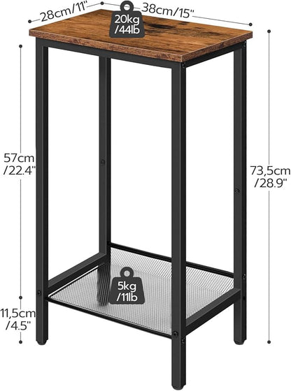 HOOBRO Tall Side Tables, Set of 2, Industrial End Telephone Tables with Adjustable Mesh Shelves, Small Tall Nightstands for Living Room, Bedroom, Entryway, Office, Rustic Brown and Black BF03DHP201