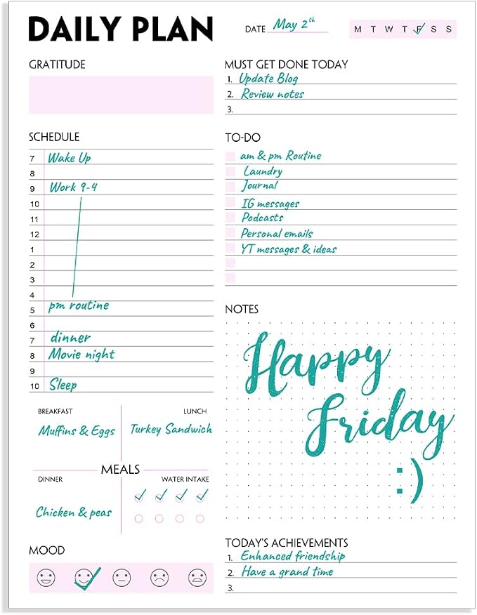(Pack of 3) A4 Daily Planner Notepad - Tear-Off Daily Planning Pad, Organizer with To Do Lists, Schedule, Appointment, Productivity Tracker, 50 Undated Sheets, 3 Pack, Total 150 Sheets, 8.5 x 11 in