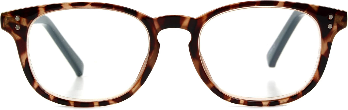 Foster Grant Women's Elodie Round Reading Glasses, Brown Tortoise/Transparent, 59 mm + 1