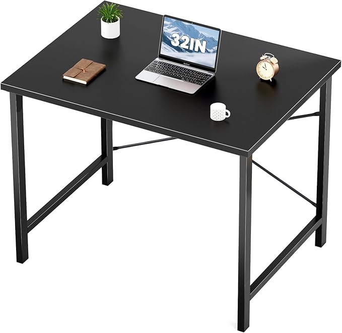 Sweetcrispy Computer Desk 31 Inch Home Office Desks for Small Spaces, Gaming Writing Study Work Table with Storage Bag and Headphone Hook for Bedroom, Black