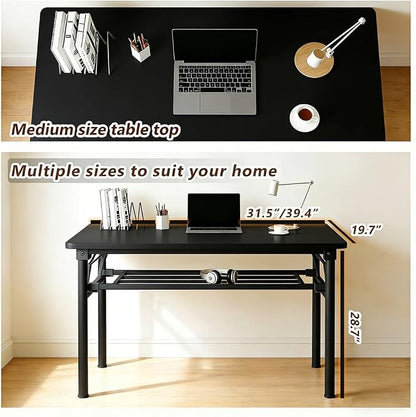 Folding Desk for Small Spaces, 31.5 Inch Foldable Computer Desk, No Assembly Required, Space Saving Portable Study Table for Compact Home Office, Bedroom, Dorm, Apartment, Black