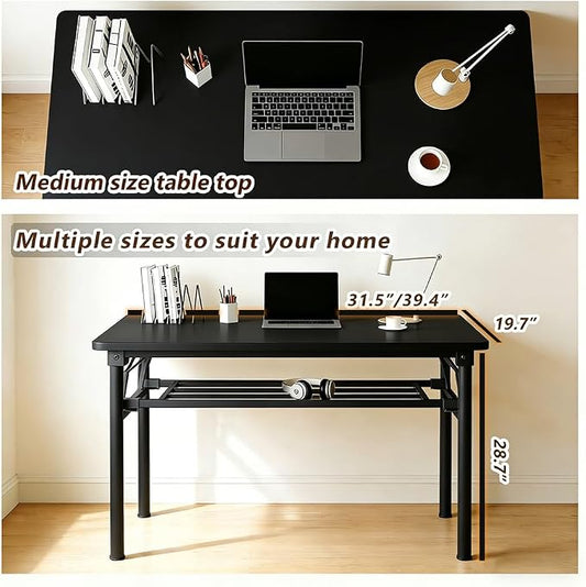 Folding Desk for Small Spaces, 31.5 Inch Foldable Computer Desk, No Assembly Required, Space Saving Portable Study Table for Compact Home Office, Bedroom, Dorm, Apartment, Black