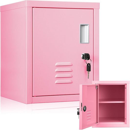 Suzile Lockable Storage Cabinet Metal Lockable Steel Storage Cabinet Organizer Lockers for Employees Vertical Metal Cabinets End Side Table Steel Bedside with Shelf (Pink)