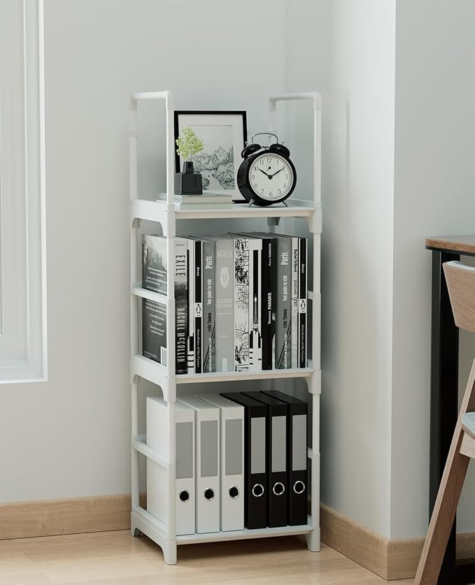 FIDUCIAL HOME 3 Tiers Small Bookshelf White Open Short Book Shelf | Narrow Skinny Slim Thin Small Spaces for Space Saving, Easy to Assemble, 12"L x 10"W x 33.6"H