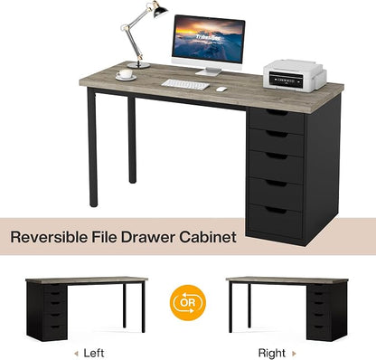 Tribesigns Computer Desk with 5 Drawers, 47 inches Rustic Brown Home Office Desk with Storage, Modern Simple Laptop Desk Study Writing Table for Small Spaces (1, Grey+Black)