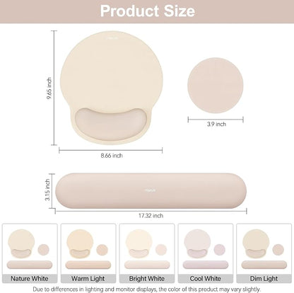 MOSISO Wrist Rest Support for Mouse Pad&Keyboard Set, Circle Curved Ergonomic Mousepad&Coaster Non-Slip Base Home/Office Pain Relief&Easy Typing Pad with Soft Cloth&Silicone Lining, Apricot
