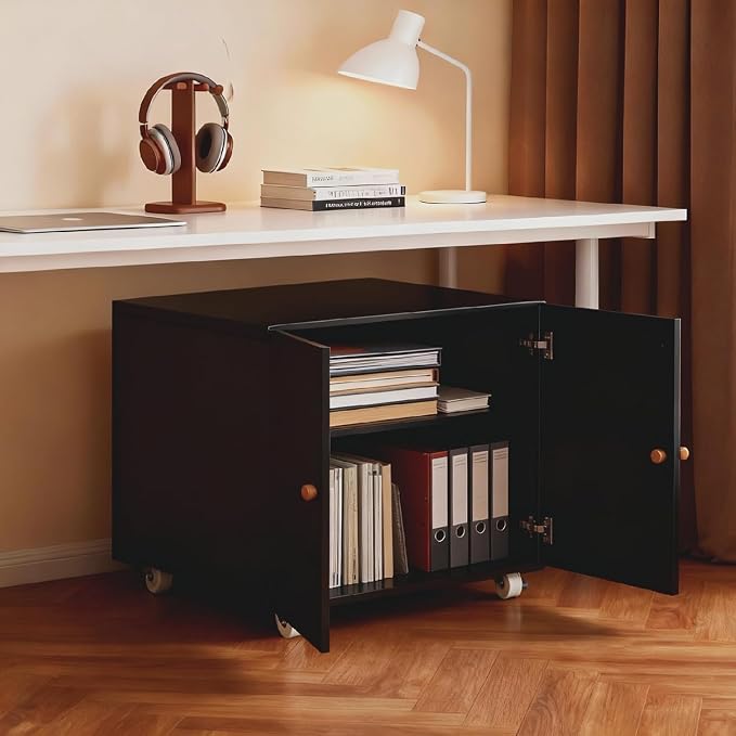 23.62" H Printer Stand with Storage Cabinet,Rolling Printer Cart with Wheels, Mobile Printer Stand, Adjustable Printer Table Organizer for Office and Home, Black