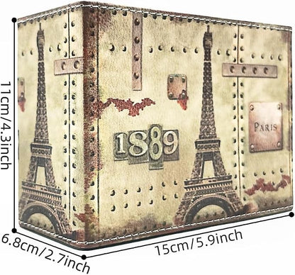 Pen Holder, Rectangle Vintage Pencil Holder with 2 Compartments, PU Leather Art Remote Control Holder Organizer Storage for Desk Accessory (1889 Tower)