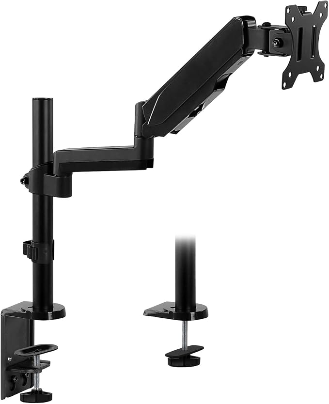 Mount-It! Single Monitor Arm Desk Mount with Gas Spring, Height Adjustable Monitor Stand for 13–32 Inch Screens up to 17.6 lbs, VESA 75x75 & 100x100, Clamp & Grommet