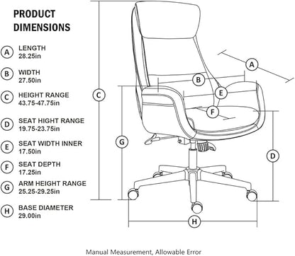 Glitzhome Mid-Century Modern Air Leatherette Adjustable Task Chair Swivel High Back Office Chair Computer Desk Chair with Armrest(Black)