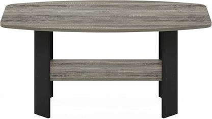 Furinno Simple Coffee Table, 2-Tier Small Coffee Table wih Open Shelf, Side Table, Tabletop with Soft Edges, for Living Room, Home Office, Grey Oak