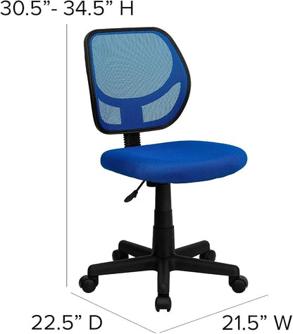 Flash Furniture Neri Low Back Blue Mesh Swivel Task Office Chair with Accordion Back Cover and Mesh Upholstered Seat