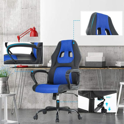 Ergonomic Office Chair Cheap Desk Chair PC Gaming Chair Rolling PU Leather Swivel Chair Executive Computer Chair Lumbar Support for Women, Men(Blue)