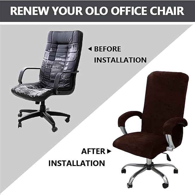 Velvet Plush Office Desk Chair Cover, Coffee, XL | Cat Proof, Stretchable Elastic, Fits Mesh and Executive Chairs, With Wheels and Armrests, Removable
