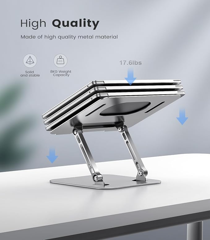 Orlian Laptop Stand Adjustable Computer Stand Sturdy Aluminum Laptop Stand for Desk Foldable Laptop Holder Portable Riser for 11–16-inch Laptop Notebook Tablet and More, Silver