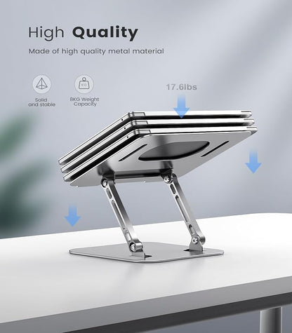 Orlian Laptop Stand Adjustable Computer Stand Sturdy Aluminum Laptop Stand for Desk Foldable Laptop Holder Portable Riser for 11–16-inch Laptop Notebook Tablet and More, Silver