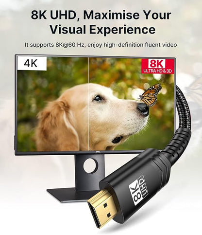JSAUX 8K HDMI Cable 2.1 2 Pack 6ft, 48Gbps Ultra High Speed HDMI Cable Braided Cord (4K@144Hz, 4K@120Hz, 8K@60Hz) HDCP 2.2&2.3 HDR 10 eARC ARC, Compatible with Switch 2/PS5/Laptop/Monitor/HDTV/-Black