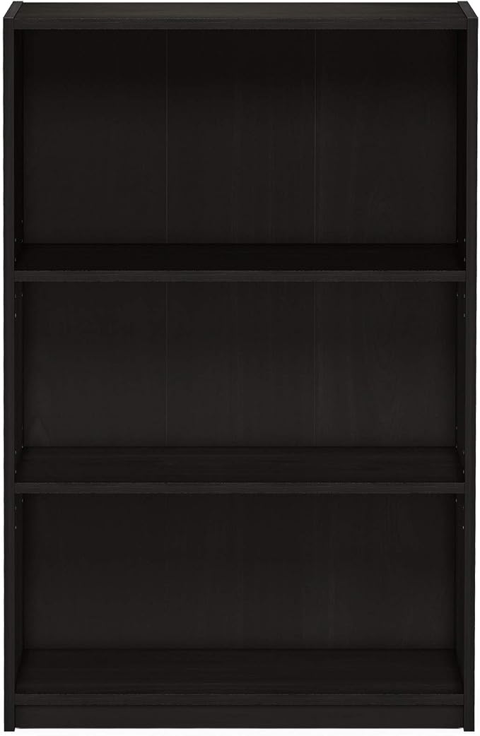 Furinno JAYA Book Shelf, 3-Tier Bookshelf, Bookcase with Adjustable Shelves, 9.5 x 24.5 x 40.3, for Organization and Storage, for Living Room, Bedroom, Home Office, Espresso
