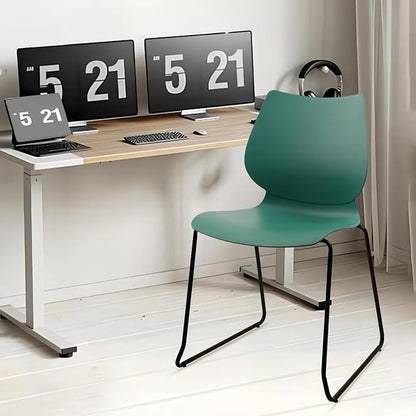 KLASIKA Stackable Waiting Room Chair, Stacking Office Chair with Ergonomic Lumbar Support and Metal Legs, Plastic Desk Chairs for Conference School Church Guest Reception Set of 4, Green