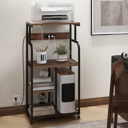 VEDECASA Large Printer Stand Cart with Charging Station USB Port 21.2"x15.7"x42.3" Rolling Tall 3-Tier Printer Stand with Adjustable Shelf Storage Home Office