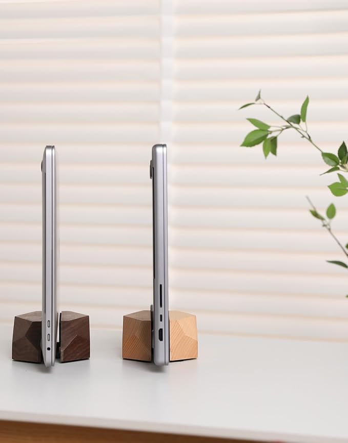 Adjustable Vertical Laptop Stand, MacBook Holder Wood Stand, Wooden Laptop Stand, Vertical Laptop Holder for Desk, Width Adjustable Dock Fits All MacBook/Surface Pro