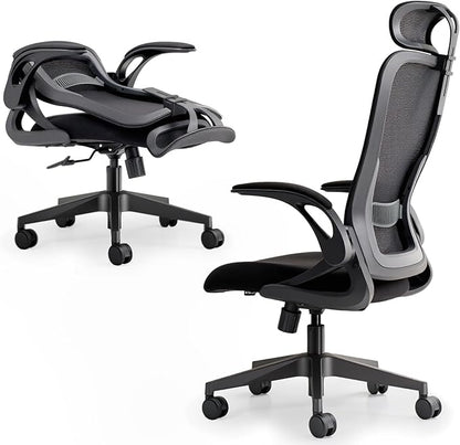 Tervo Model U | Folding Office Chair for Small Spaces | Gaming Chair for Adults & Kids | Ergonomic Mesh Computer Chair for Bedroom | Foldable Desk Chair for Home Work (Midnight Black Headrest)