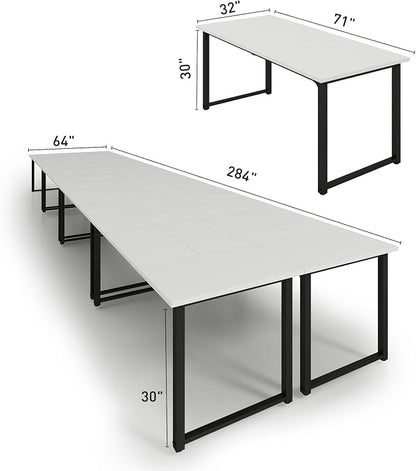 Bonzy Home 24FT Conference Table, Modern Large Meeting Table Office Desks with Sturdy Metal Frame, Long Rectangle Table for 28 Person, 8PCS, 284" D x 64" W x 30" H, White
