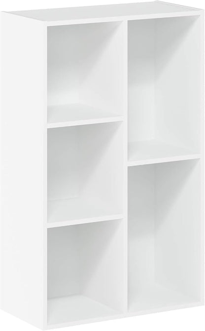 Furinno LUDER Book Shelf, 5-Cube Bookshelf, Reversible Bookcase, 9.4 x 19.5 x 31.5, Easy Assembly, for Living Room, Bedroom, Home Office, White