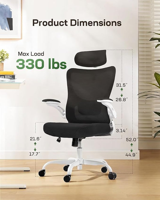 Marsail Ergonomic Office Chair with 3D Armrests, Pack of 5 | Office Desk Chair with High Back Mesh, Adjustable Lumbar Support, Rolling Work Swivel Task Chairs with Wheel, Headrest, home