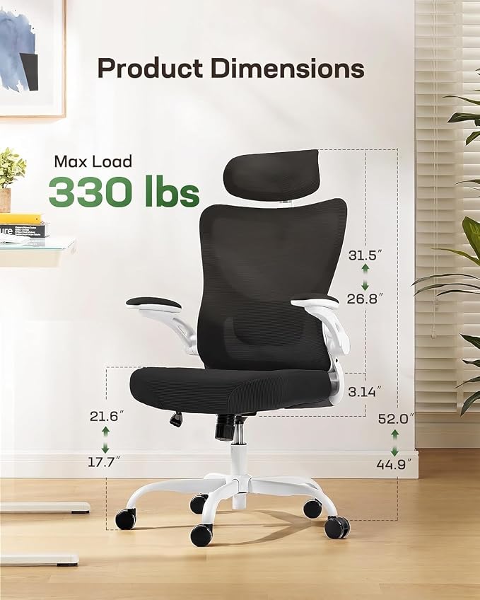 Marsail Ergonomic Office Chair with 3D Armrests, Pack of 3 | Office Desk Chair with High Back Mesh, Adjustable Lumbar Support, Rolling Work Swivel Task Chairs with Wheel, Headrest, home