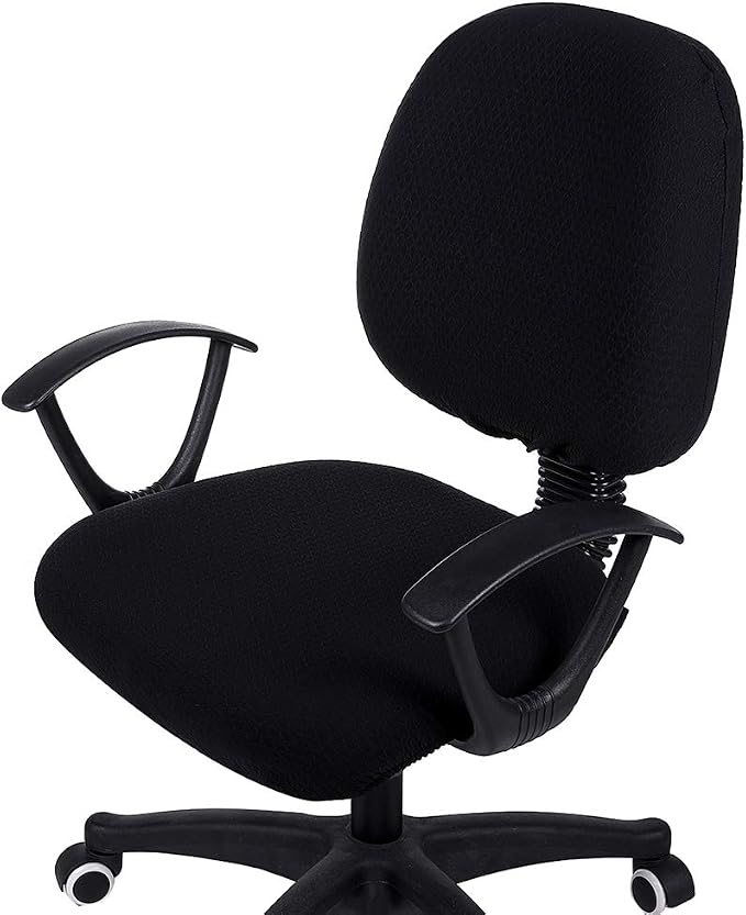 Smiry Stretch Jacquard Office Computer Chair Covers, Removable Washable Universal Desk Rotating Chair Slipcovers Protector, Seat + Backrest Cover, Black