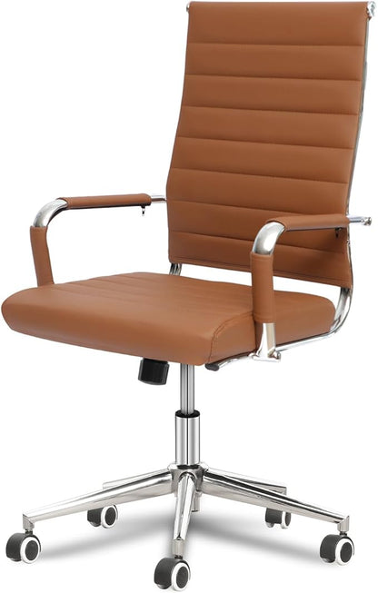 Okeysen Ergonomic Office Desk Chair, Modern PU Leather Conference Room Chairs Ribbed, High Back Executive Swivel Rolling Chair for Home, Office