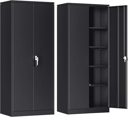 INTERGREAT Metal Storage Cabinet, 72” H Storage Cabinet with 2 Doors and 4 Adjustable Shelves for Office, Home, Garage (Assembly Required, Black)