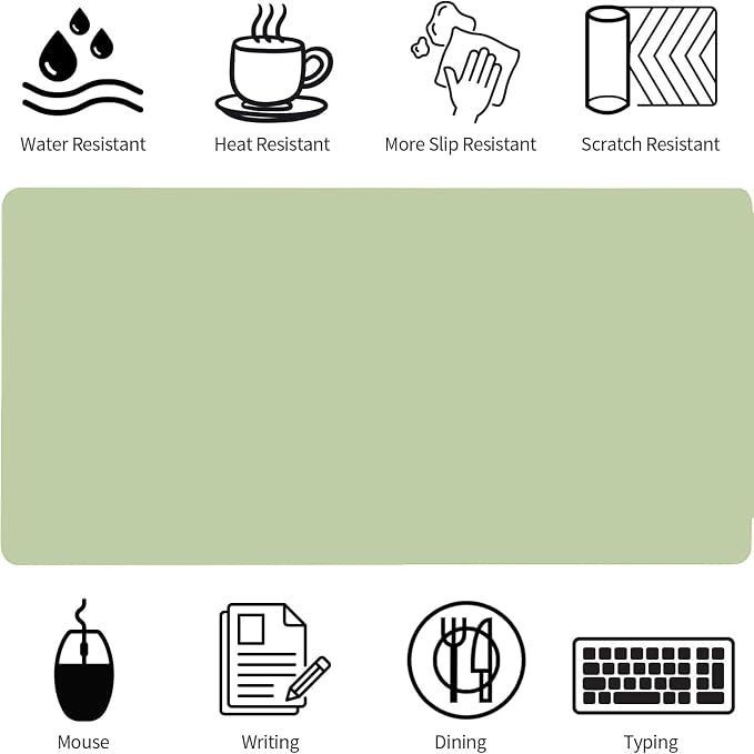 Bloss Green Desk Mat, Mouse Pad, Waterproof Leather Desk Pad, Desk Matt for Desktop, Non-Slip Desk Pad Mat for Office Work/Home (27.6 x 13.8 Inches)