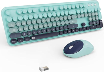 Wireless Keyboard and Mouse Combo with Switch Button- 2.4GHz Cordless Typewriter Keyboard | Auto-Sleep | USB Receiver for Windows PC/Laptop - Blue Gradient