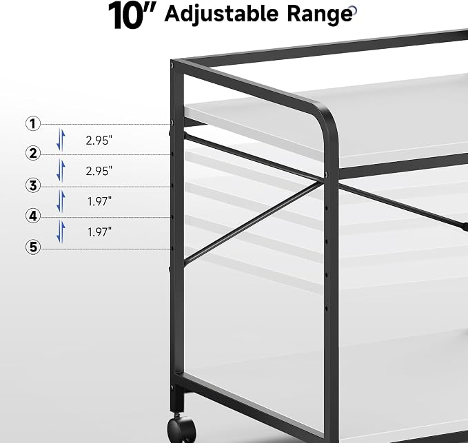 Printer Stand, 22''W X 20''D X 22.4''H 2 Tier Under Desk Printer Stand, 3D Large Printer Table with Height Adjustable Shelf, Rolling Printer Cart with Wheels for Home Office Organization, White