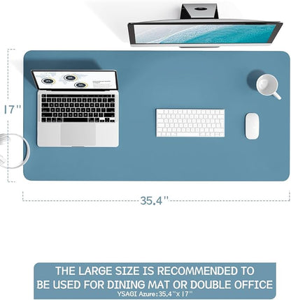 YSAGi Non-Slip Leather Desk Pad L Size, Waterproof Laptop Computer Desk Keyboard Mat, Table Protector Blotter Mat, Large Mouse Pad for Office/Work/Home/Decor(Blue, 35.4" x 17")
