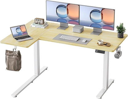 YIHAYO Reversiable L-Shaped Electric Standing Desk, 55 Inches Stand Up Corner Desk, Sit and Stand Up for Work Office Home, Ergonomic Rising Computer Table with Splice Board, Natural