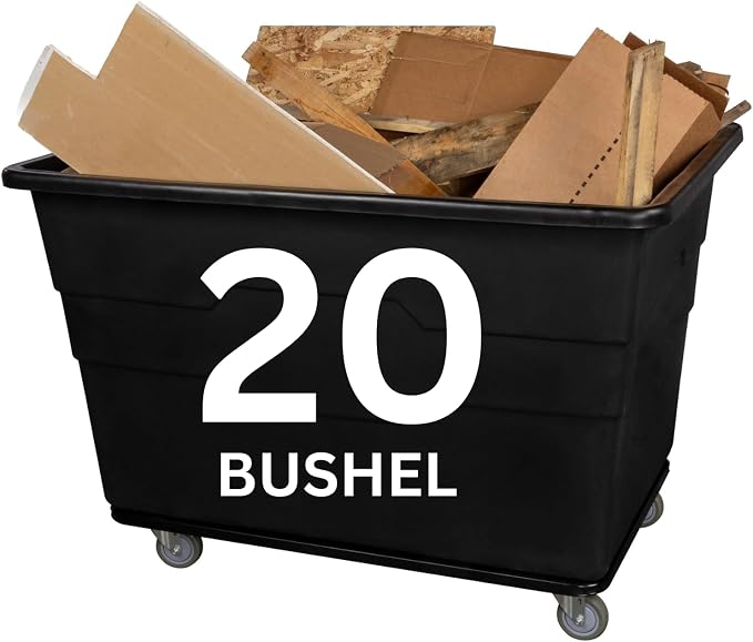 ReadySpace Commercial 20 Bushel Utility Cart with Steel Base, Poly Box Basket Truck, Laundry Cart, and Rolling Trash Bin, 51.5-Inch x 35.5-Inch x 36-Inch, 1000 Pound Weight Capacity, Black