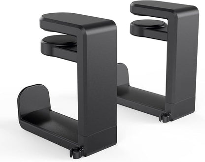 Rotating Headphone Stand - EURPMASK PC Gaming Headset Stand, Adjustable Clamp-on Headphone Holder, Headphone Hanger Hook Under Desk with 360 Degree Swivel&Cable Clip Organizer - Black, 2 Pack