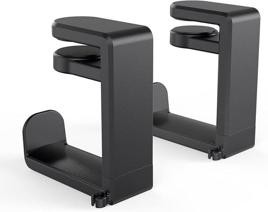 Rotating Headphone Stand - EURPMASK PC Gaming Headset Stand, Adjustable Clamp-on Headphone Holder, Headphone Hanger Hook Under Desk with 360 Degree Swivel&Cable Clip Organizer - Black, 2 Pack
