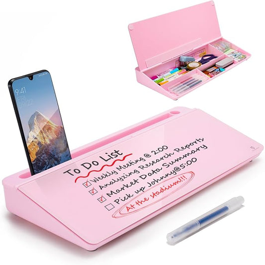 TSJ OFFICE Desktop Whiteboard Dry-Erase-Board - Computer Keyboard Stand White Board Surface Pad with Drawer, Desk Organizers with Accessories for Office, Home, School Supplies - Complete Pink