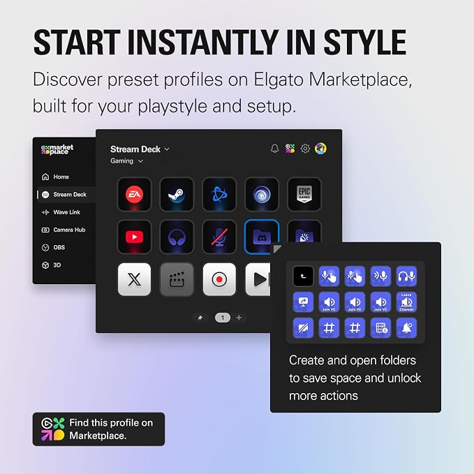Elgato Stream Deck Scissor Keys Workflow Controller | Tactile, responsive macro keys, Monitor CPU, GPU, ping, FPS, LED-lit icons, Regular plugin updates, Windows and macOS
