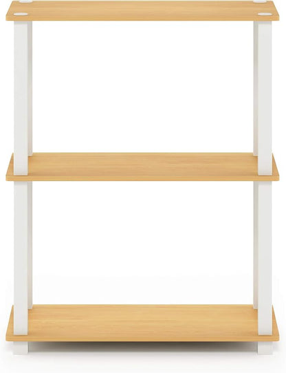 Furinno TURN-S-TUBE Storage Shelves, 3-Tier Book Shelf, Corner Shelf, Toolless Open Shelves, for Organization and Storage, Living Room, Garage, Home Office, Beech